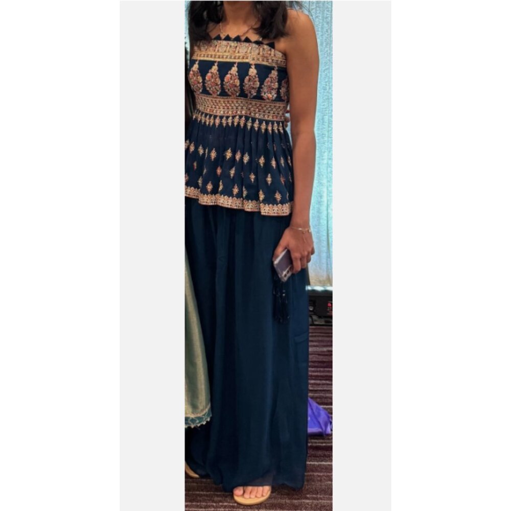 Blue Palazzo Pants Peplum Top Dupatta for Indian Wedding or Party